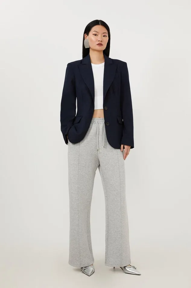 CoOrds Women Karen Millen Premium Scuba Wide Leg Joggers Grey Marl