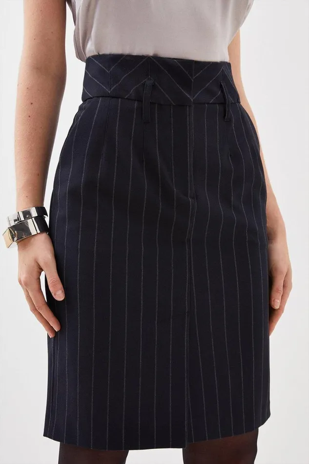 CoOrds Women Karen Millen Tailored Strong Shoulder Striped Double Breasted Blazer and Skirt Set Black