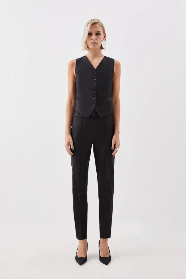 CoOrds Women Karen Millen The Founder Tailored Wool Blend Tie Detail Jacket and Trouser Set Black