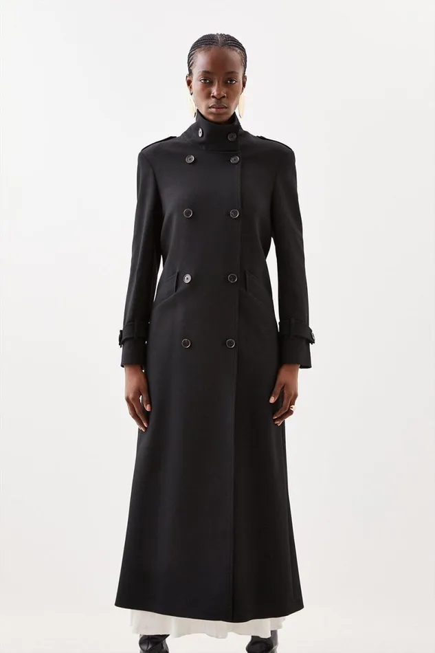 Coats and Jackets Women Karen Millen Compact Stretch Belted Double Breasted Maxi Tailored Coat Black Coats and Jackets Women Karen Millen Compact Stretch Belted Double Breasted Maxi Tailored Coat Black