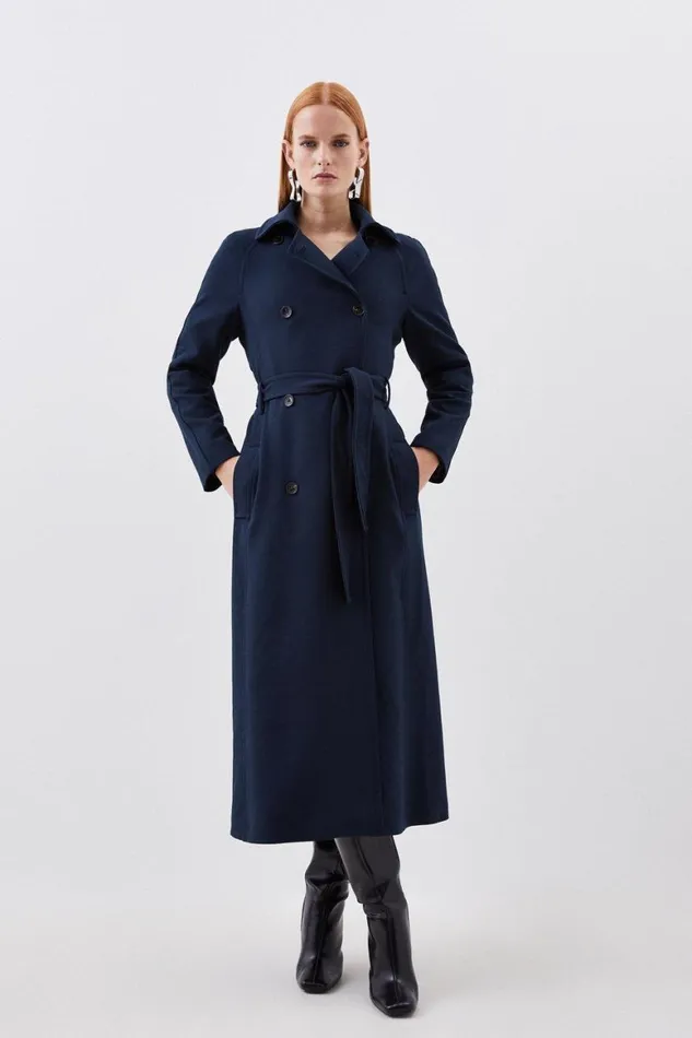 Coats and Jackets Women Karen Millen Compact Stretch Double Breasted Button Detail Belted Coat Dark Navy Coats and Jackets Women Karen Millen Compact Stretch Double Breasted Button Detail Belted Coat Dark Navy
