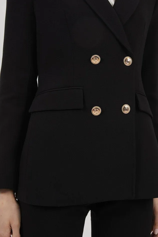 Coats and Jackets Women Karen Millen Compact Stretch Essential Tailored Doubled Breasted Blazer Black