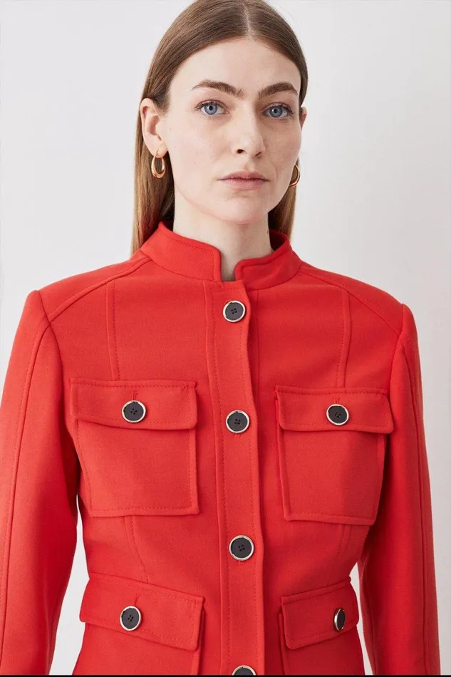 Coats and Jackets Women Karen Millen Compact Stretch Military Jacket Red