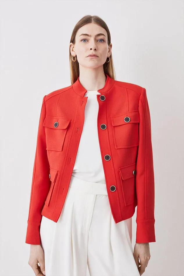 Coats and Jackets Women Karen Millen Compact Stretch Military Jacket Red