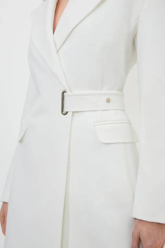 Coats and Jackets Women Karen Millen Compact Stretch Side Tie Detail Midi Coat Ivory