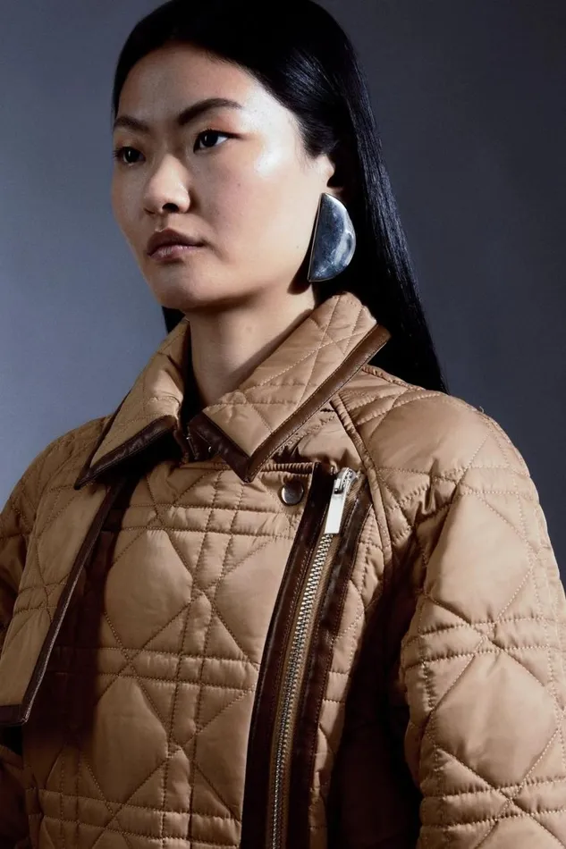 Coats and Jackets Women Karen Millen Diamond Quilt Contrast Binding Belted Trench Coat Camel