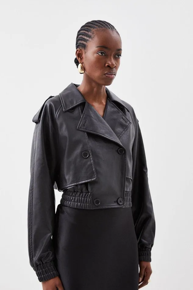 Coats and Jackets Women Karen Millen Faux Leather Tailored Bomber Mac Jacket Black