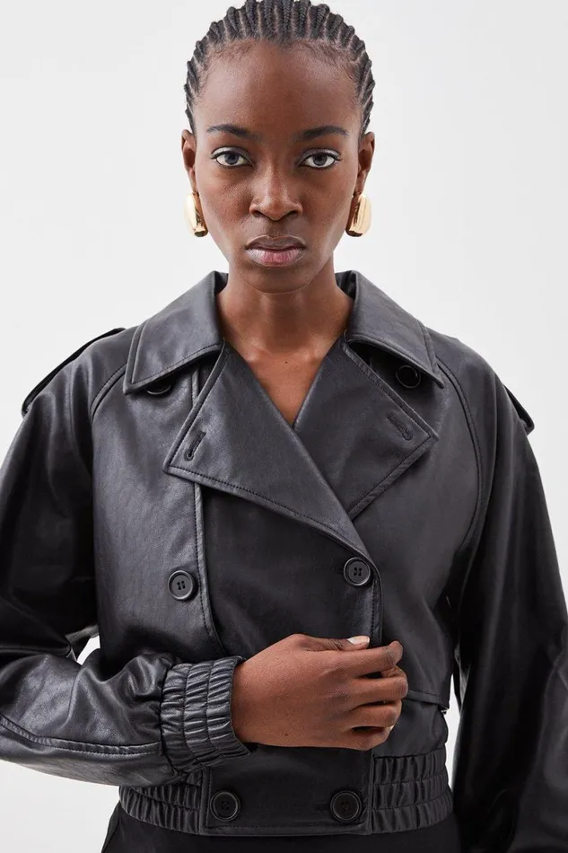 Coats and Jackets Women Karen Millen Faux Leather Tailored Bomber Mac Jacket Black