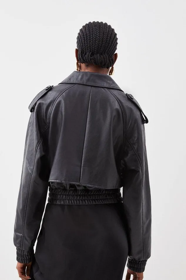 Coats and Jackets Women Karen Millen Faux Leather Tailored Bomber Mac Jacket Black