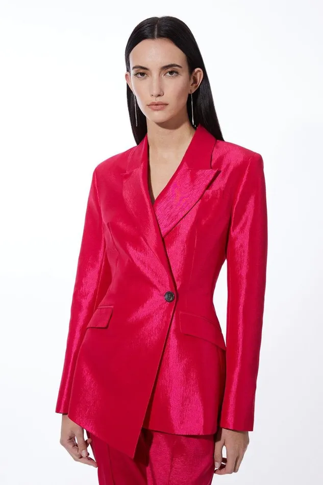 Coats and Jackets Women Karen Millen Fluid Tailored Metallic Asymmetric Wrap Blazer Bright Pink Coats and Jackets Women Karen Millen Fluid Tailored Metallic Asymmetric Wrap Blazer Bright Pink