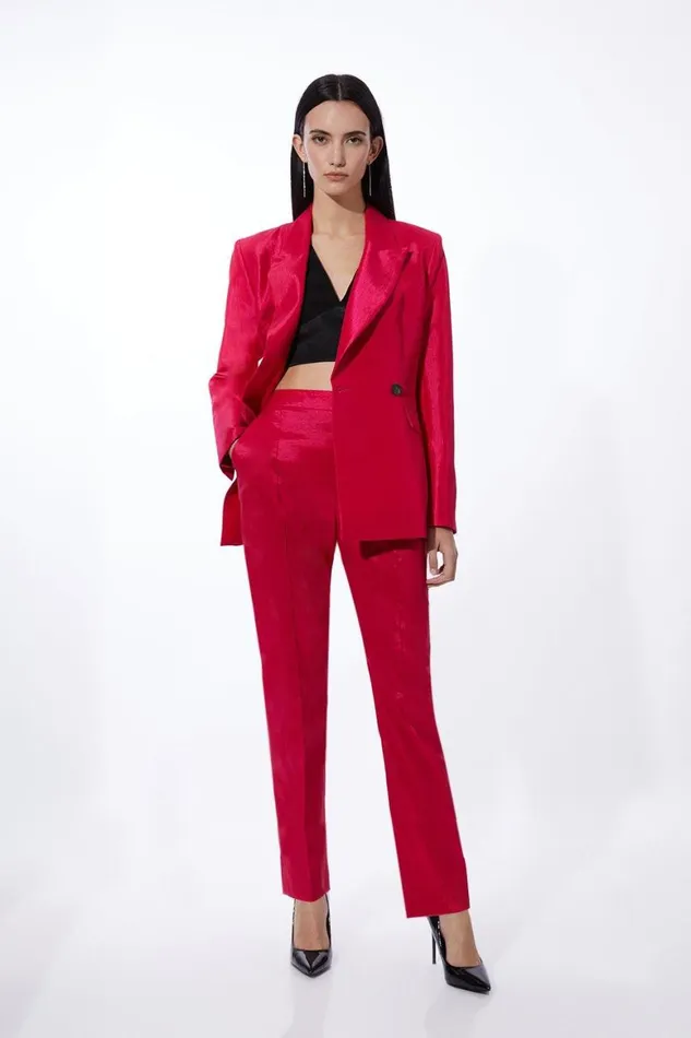 Coats and Jackets Women Karen Millen Fluid Tailored Metallic Asymmetric Wrap Blazer Bright Pink