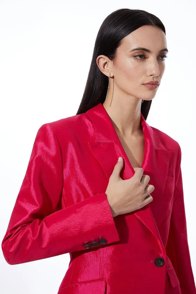 Coats and Jackets Women Karen Millen Fluid Tailored Metallic Asymmetric Wrap Blazer Bright Pink