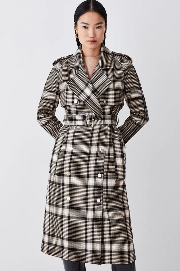Coats and Jackets Women Karen Millen Italian Classic Check Tailored Trench Coat Natural Coats and Jackets Women Karen Millen Italian Classic Check Tailored Trench Coat Natural