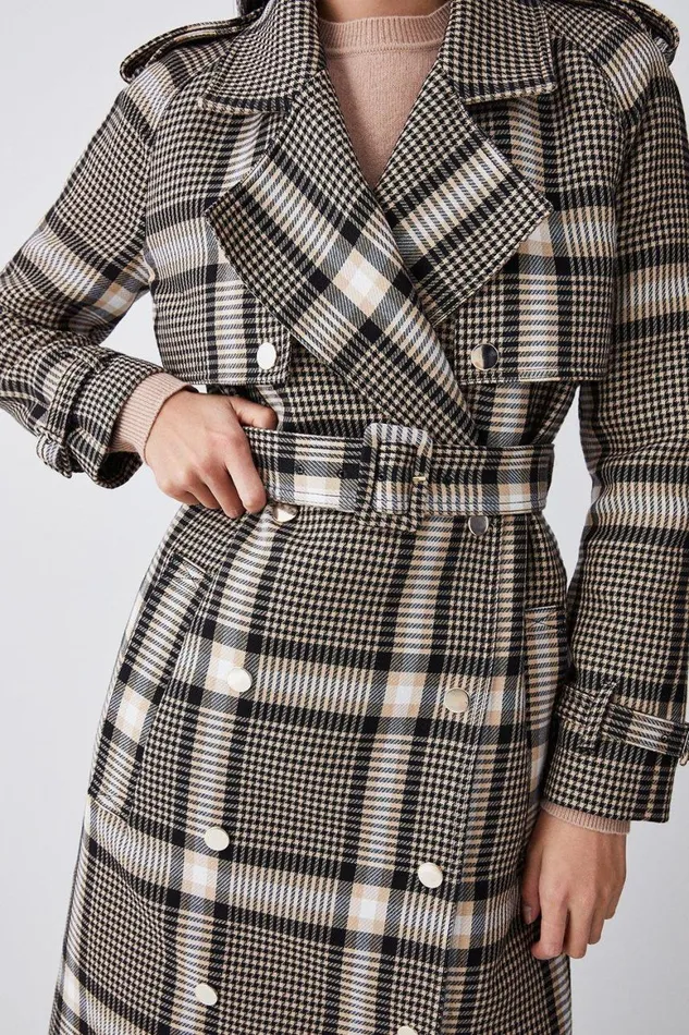 Coats and Jackets Women Karen Millen Italian Classic Check Tailored Trench Coat Natural