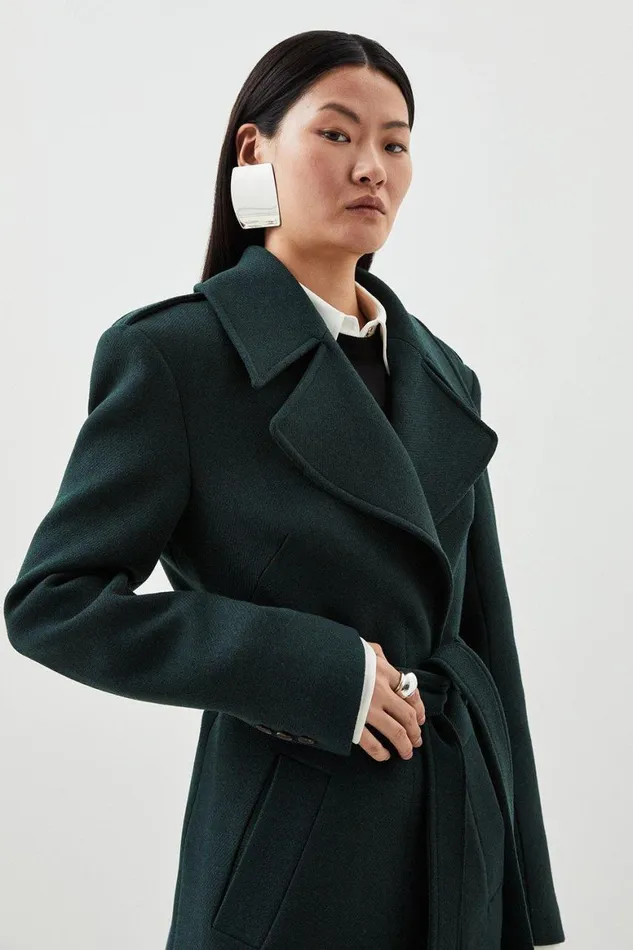 Coats and Jackets Women Karen Millen Italian Manteco Wool Blend Strong Shoulder Coat Forest