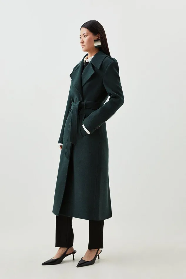 Coats and Jackets Women Karen Millen Italian Manteco Wool Blend Strong Shoulder Coat Forest