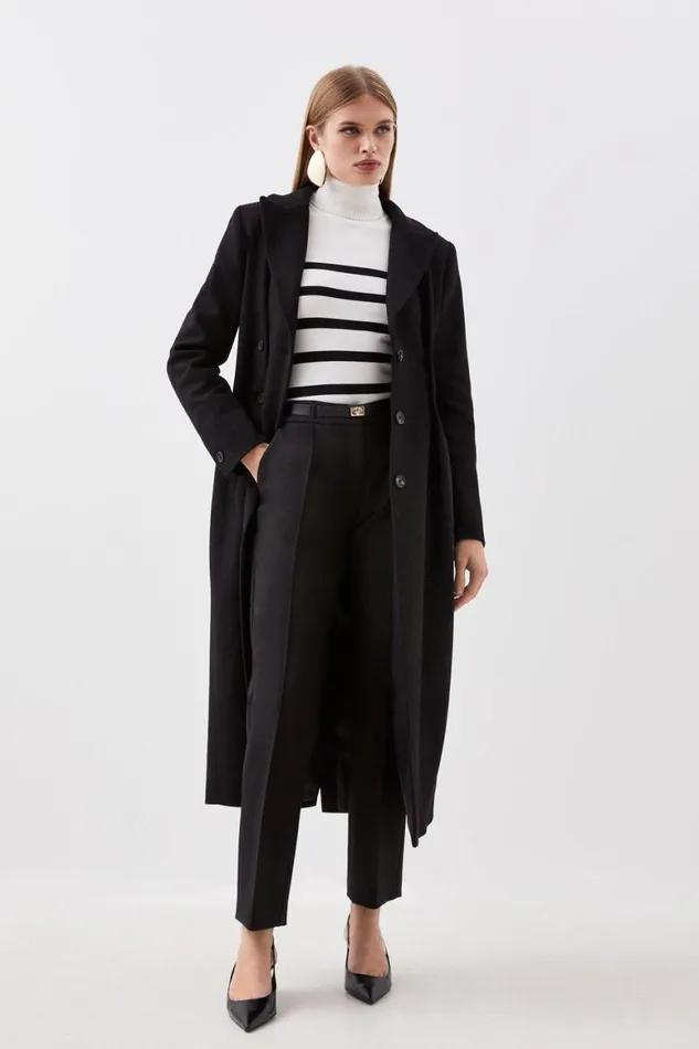 Coats and Jackets Women Karen Millen Italian Manteco Wool Button Waist Detail Tailored Coat Black Coats and Jackets Women Karen Millen Italian Manteco Wool Button Waist Detail Tailored Coat Black