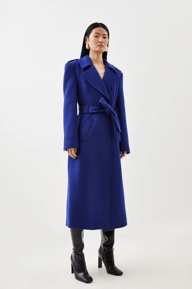 Coats and Jackets Women Karen Millen Italian Manteco Wool Strong Shoulder Coat Cobalt