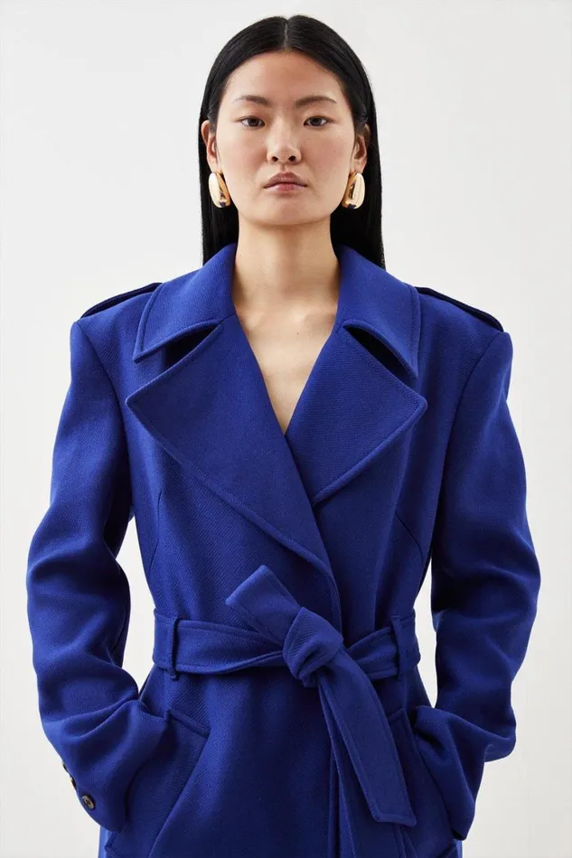 Coats and Jackets Women Karen Millen Italian Manteco Wool Strong Shoulder Coat Cobalt