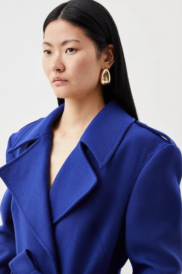 Coats and Jackets Women Karen Millen Italian Manteco Wool Strong Shoulder Coat Cobalt