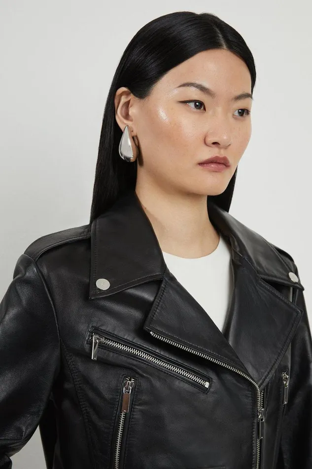 Coats and Jackets Women Karen Millen Leather Pocket Detail Biker Jacket Black