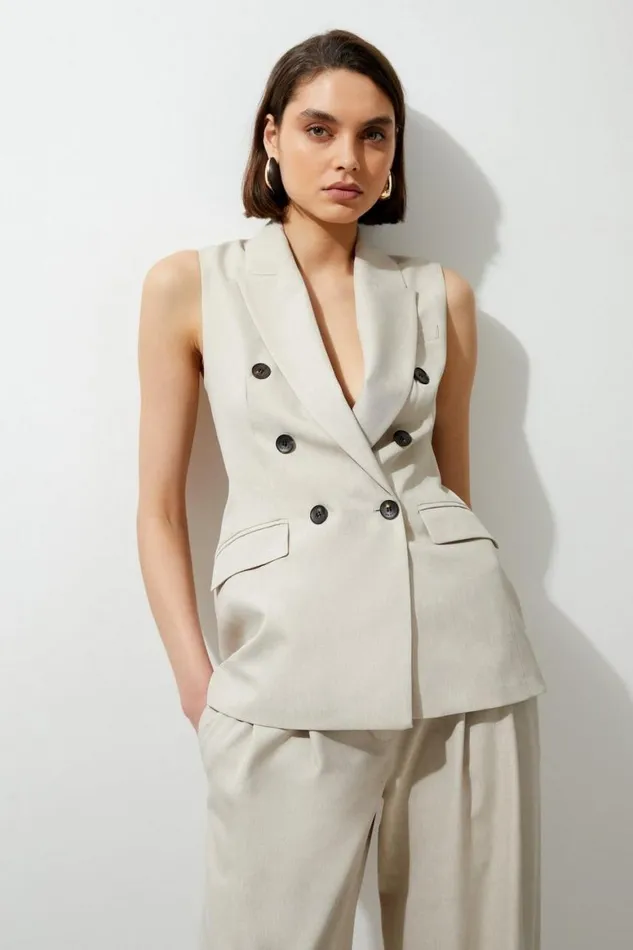 Coats and Jackets Women Karen Millen Melange Double Breasted Sleeveless Tailored Blazer Natural Coats and Jackets Women Karen Millen Melange Double Breasted Sleeveless Tailored Blazer Natural