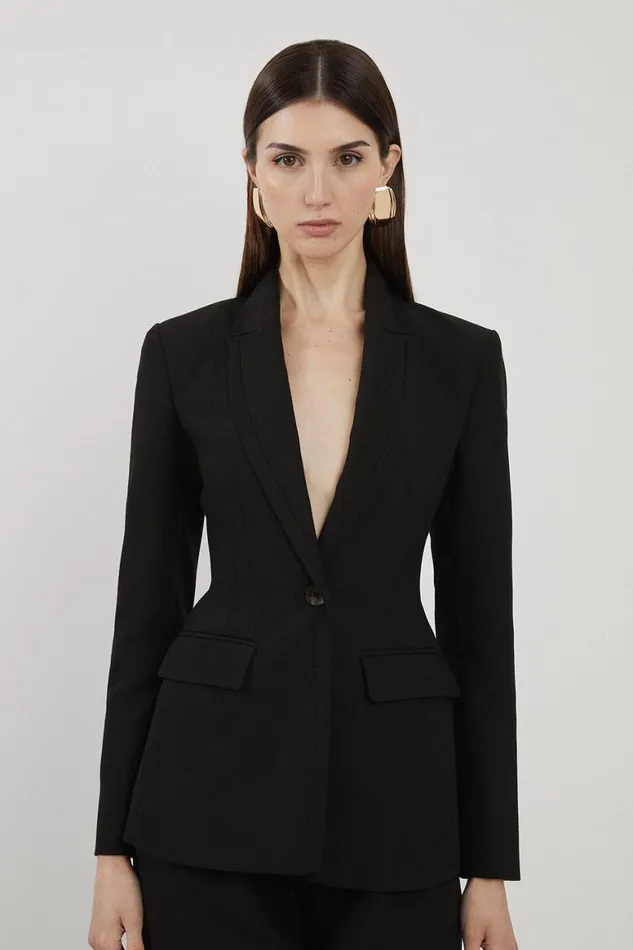 Coats and Jackets Women Karen Millen Petite Clean Tailored Grosgrain Tipped Single Breasted Blazer Black Coats and Jackets Women Karen Millen Petite Clean Tailored Grosgrain Tipped Single Breasted Blazer Black