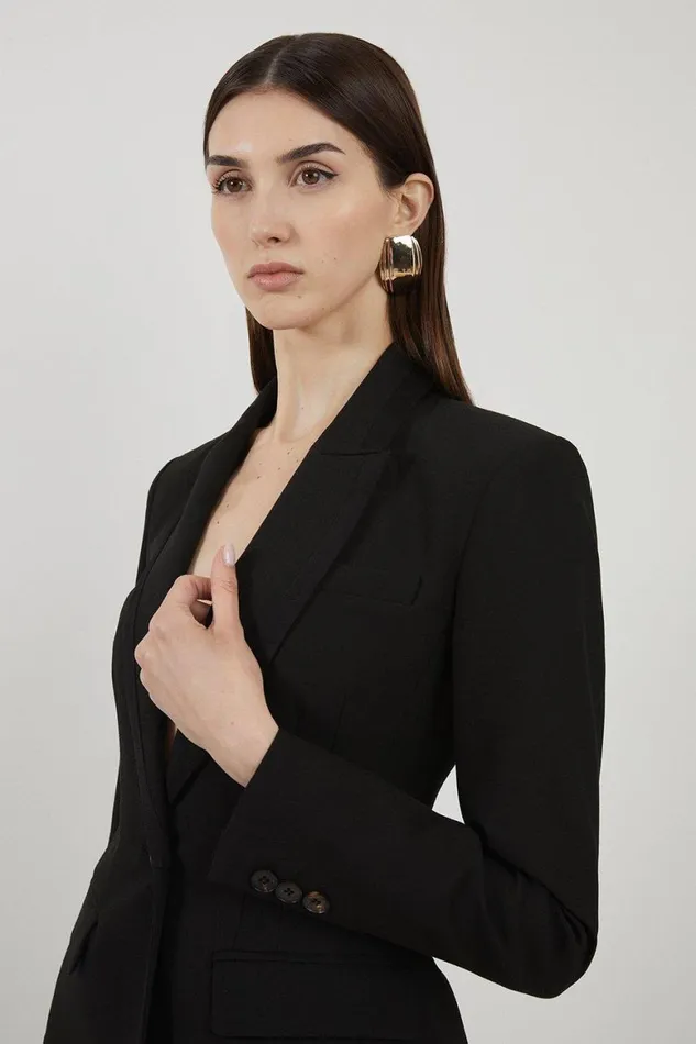 Coats and Jackets Women Karen Millen Petite Clean Tailored Grosgrain Tipped Single Breasted Blazer Black