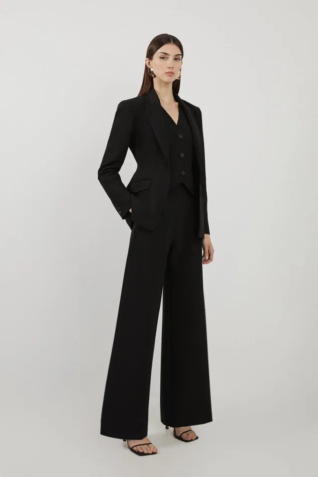 Coats and Jackets Women Karen Millen Petite Clean Tailored Grosgrain Tipped Single Breasted Blazer Black