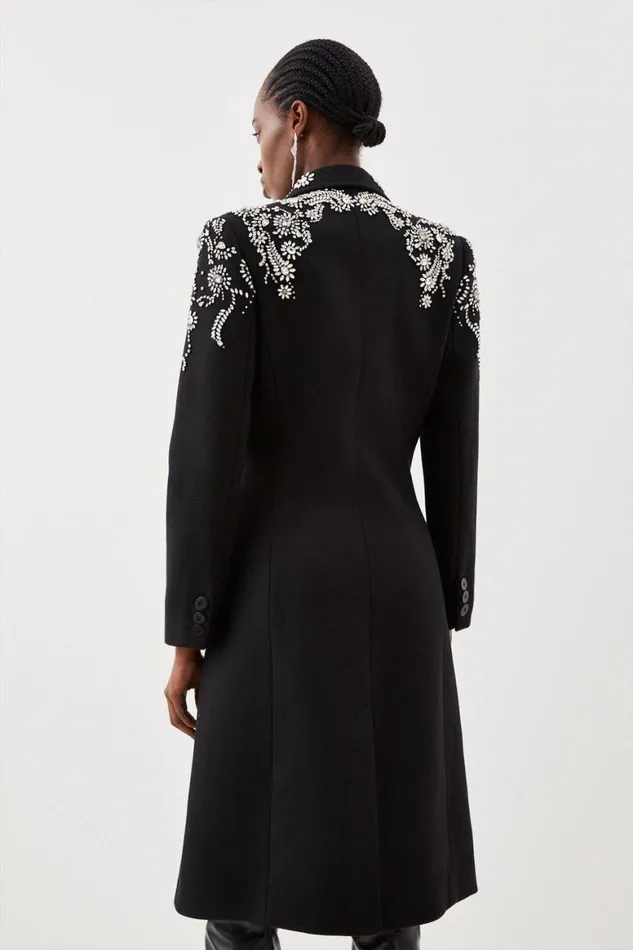 Coats and Jackets Women Karen Millen Petite Wool Blend Embellished Double Breasted Coat Black