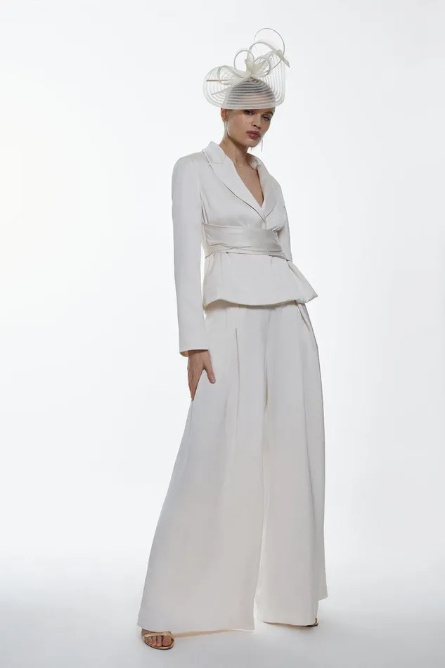 Coats and Jackets Women Karen Millen Satin Back Crepe Belted Wrap Jacket Ivory
