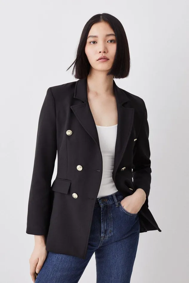 Coats and Jackets Women Karen Millen Stretch Cady Double Breasted Military Blazer Black Coats and Jackets Women Karen Millen Stretch Cady Double Breasted Military Blazer Black