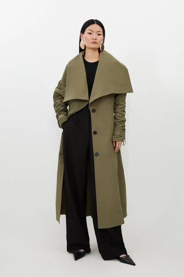 Coats and Jackets Women Karen Millen Tailored Asymmetric Collar Relaxed Fit Belted Coat Khaki