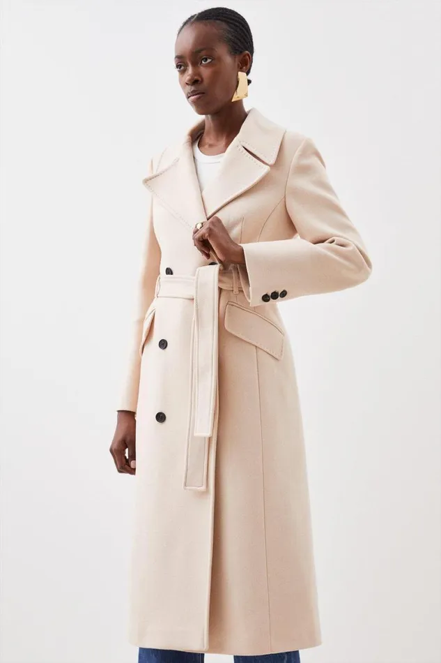 Coats and Jackets Women Karen Millen Tailored Self Belt Detail Midaxi Coat Blush