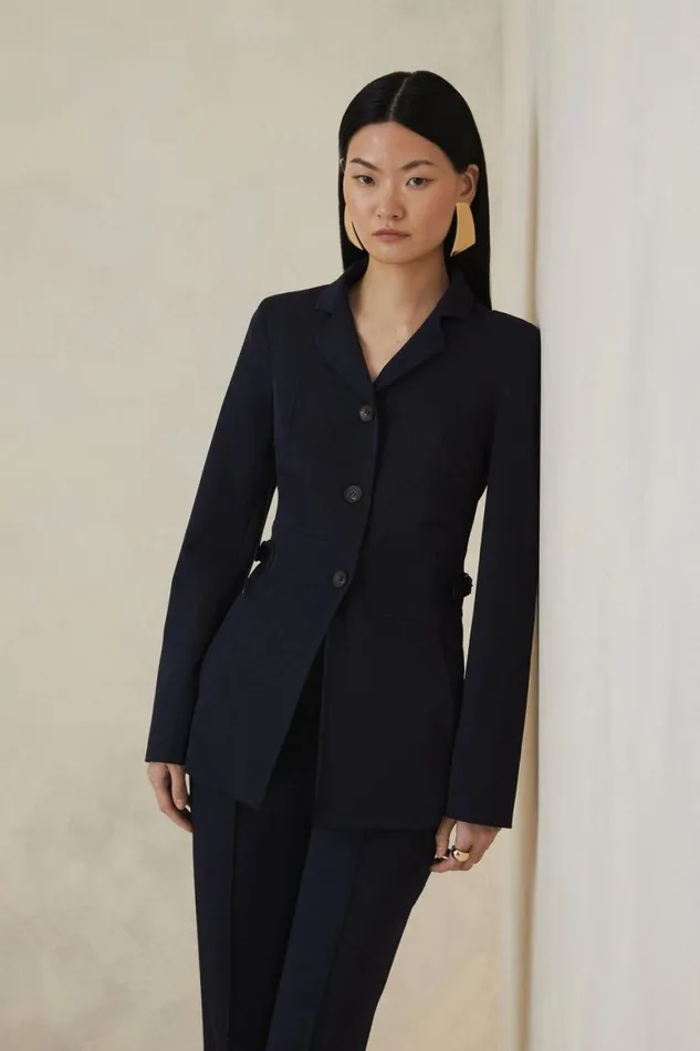 Coats and Jackets Women Karen Millen The Founder Italian Technical Stretch Tailored Tab Jacket Navy Coats and Jackets Women Karen Millen The Founder Italian Technical Stretch Tailored Tab Jacket Navy