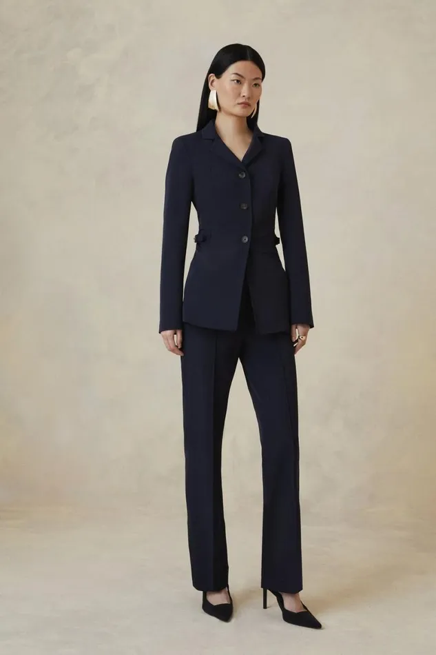 Coats and Jackets Women Karen Millen The Founder Italian Technical Stretch Tailored Tab Jacket Navy