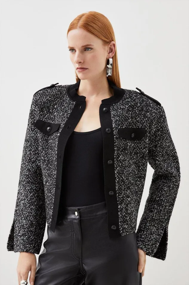 Coats and Jackets Women Karen Millen Tweed Knit Short Jacket Mono