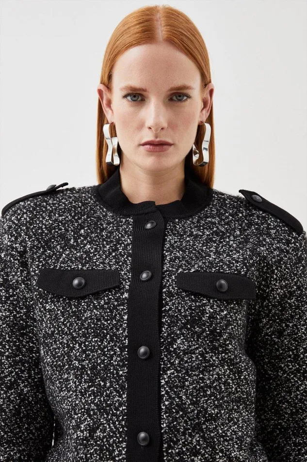 Coats and Jackets Women Karen Millen Tweed Knit Short Jacket Mono