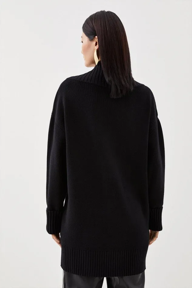 Coats and Jackets Women Karen Millen Viscose Blend Knit Double Breasted Chunky Coatigan Black