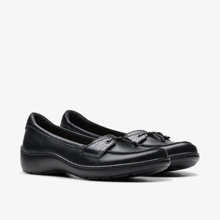 Cora Haley Black Leather Women Clarks Flats