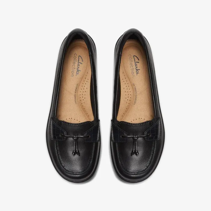 Cora Haley Black Leather Women Clarks Flats