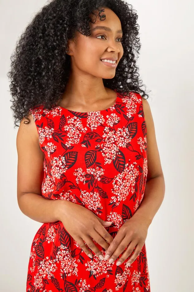 Coral Petite Border Floral Print Shift Dress Women Roman Dresses