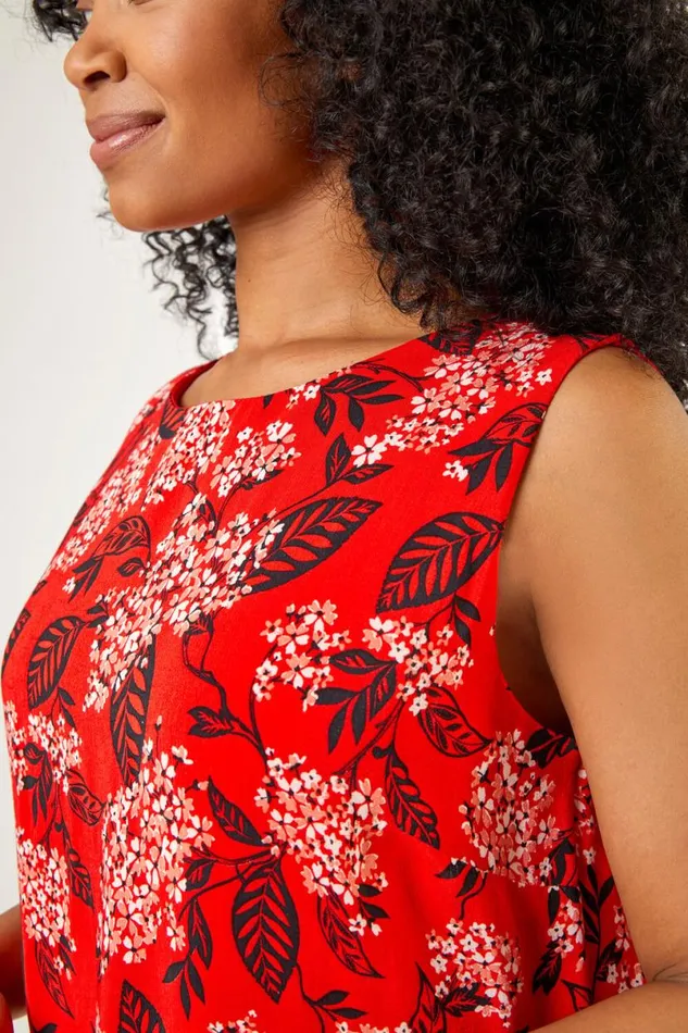 Coral Petite Border Floral Print Shift Dress Women Roman Dresses