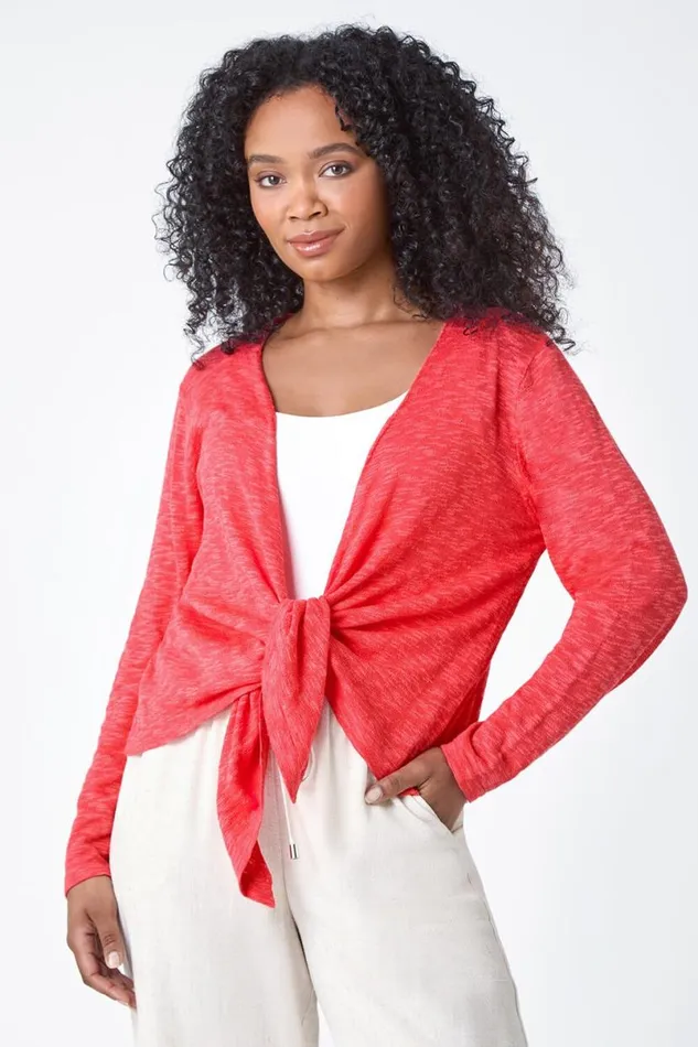 Coral Petite Waterfall Front Cotton Knit Cardigan Women Roman Knitwear