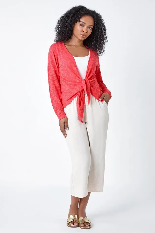 Coral Petite Waterfall Front Cotton Knit Cardigan Women Roman Knitwear