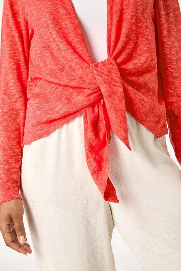 Coral Petite Waterfall Front Cotton Knit Cardigan Women Roman Knitwear