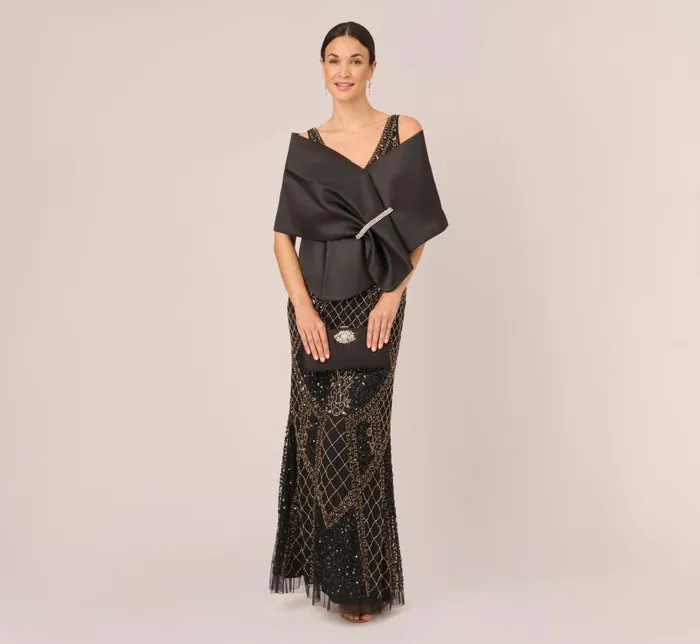 Cover Ups Womens Adrianna Papell Mikado Wrap With Stone Embellished Pin In Black