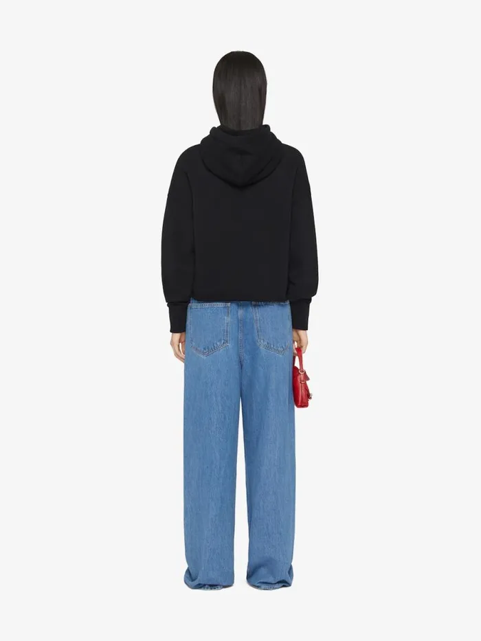 Cropped Hoodie In Cotton With Roses Print Black Women Givenchy Sweatshirts and Hoodies
