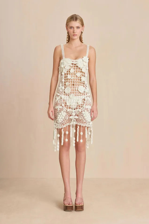 Cult Gaia Elaina Crochet Dress Off White Women Cover Ups