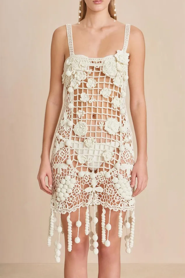 Cult Gaia Elaina Crochet Dress Off White Women Cover Ups